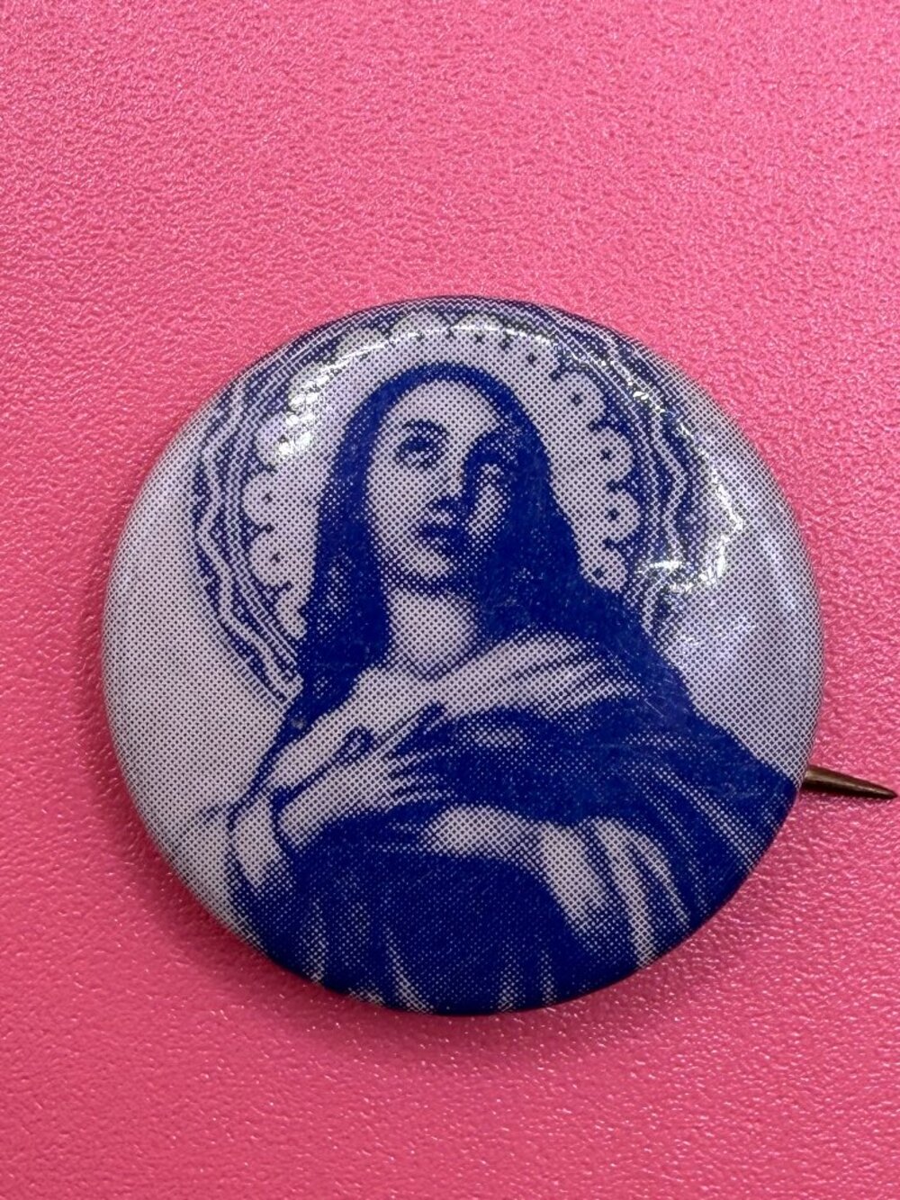 Vintage Virgin Mary Religious Pin Brooch Pinback